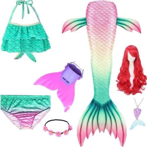 2020 New Kids zeemeerminstaart met monofin Cosplay Girls Fancy Swimsuit Party Clothes Swimming Mermaid Tails Costume Necklace