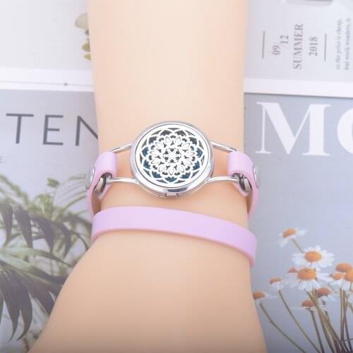 New Pink Double leather Bracelet Aromatherapy Bracelets Essential Oil Diffuser Lockets Stainless Steel Perfume Aroma Bracelets