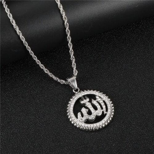 New Islam Muslim Rune Pattern Round Pendant Necklace Mens Womens Necklace Fashion Crystal Inlaid Pendant Accessories Jewelry
