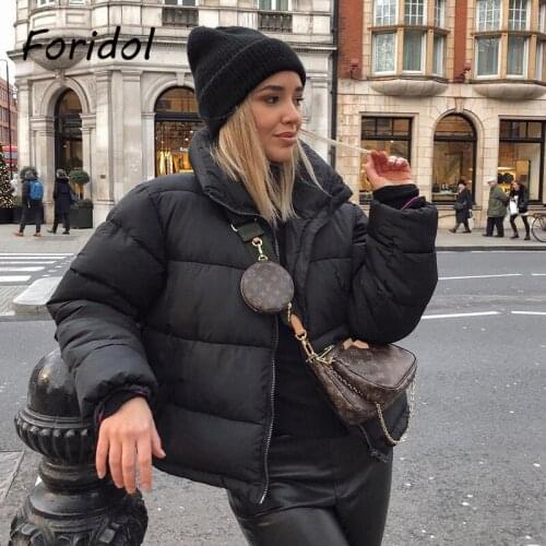 Foridol Stand Collar Thick Winter Puffer Parkas Women Coat Pockets Black Coat Jackets Winter Casual Streetwear Zipper Parkas