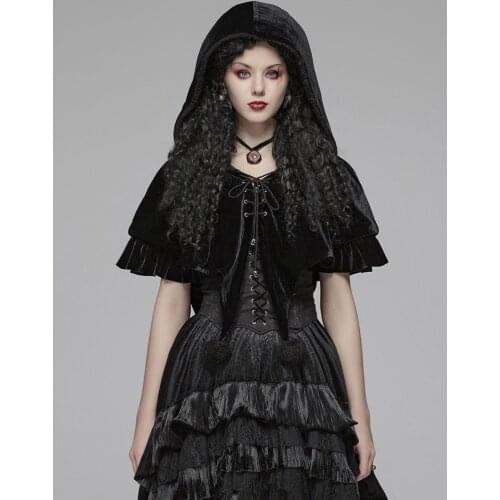 Christmas Halloween Witch Cloak Front Centre Eyelet Piercing Rope Women Cape Womens Lolita Hooded Velvet Short Cloak PUNK RAVE