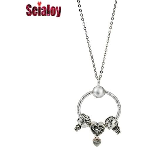 Seialoy Fashion Silver Color Boys Girls Bead Pendant Necklace For Women Men Heart Charm Necklace Couples Girlfriend Jewelry Gift
