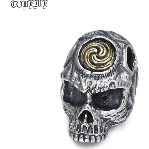 Real 925 Silver Skull Pendant 925 Sterling Skeleton Bead Pendant PUNK Jewelry Hiphop Pendant