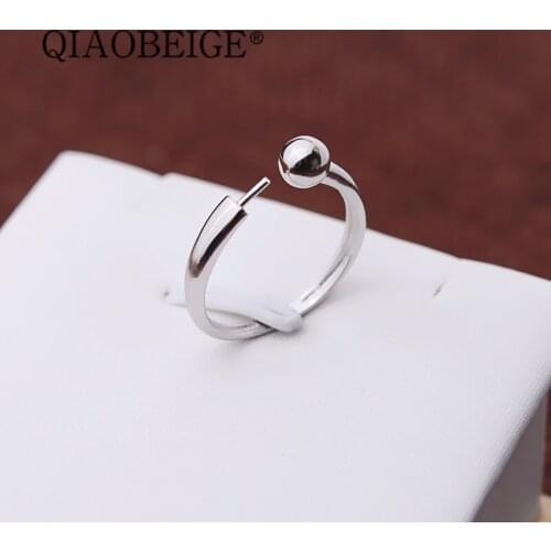 QIAOBEIGE Newest fashion Semi-closed round 925 Sterling silver wedding button pearl mounting accessory simple ring for diy