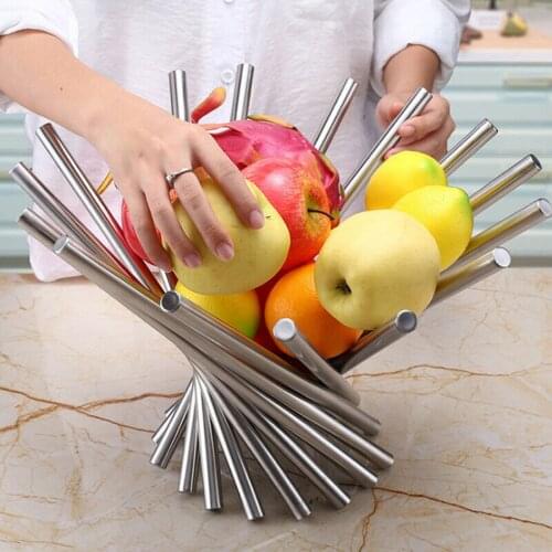 Stainless Steel Foldable Fruit Basket Tray Multi Changeable Fruit Tray Retractable Folding Magic Fruit Bowl Basket For Kitchen