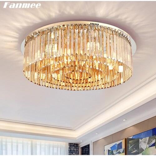 Modern Round LED Ceiling Lamp Amber Crystal Ceiling Chandelier Light Home Decor Living Room Light Fixture Bedroom Luminaria