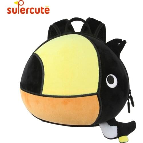 SUPERCUTE Brazil Toucan shape backpack 1-4 Years kids baby bag 3D cartoon kids bag for girls boys toddler backpack with leash