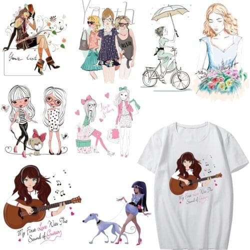 Lovely Girl Patch Iron-on Transfers for Clothing DIY T-shirt Dresses Appliques Heat Transfer Vinyl Stickers Stripes on Clothes