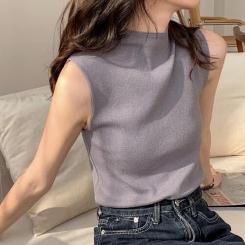Sexy Knitted Top Summer Turtleneck Tank top Women camisole Blouse Sleeveless Slim Top Female sleveless t-shirt Vest Casual Camis