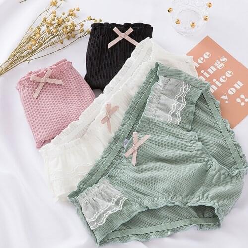 Womens Cotton Underwear Sweet Lace Girls Briefs Seamless Fashion Panties Female Mid Waist Sexy Underpants Girls Cute Panties