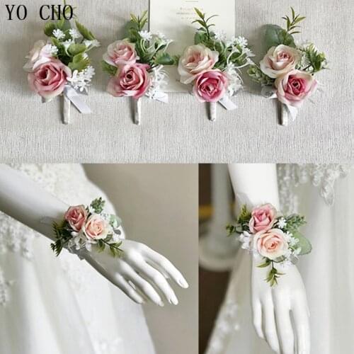 YO CHO Corsage flower sisters flower simulation Silk rose Bride Wedding wrist flower for wedding photography flowers Bridal Prom