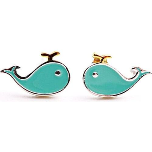 Blue Whale green cute earring 100% 925 Sterling silver Jewelry fashion Hypoallergenic Stud earrings for women gift