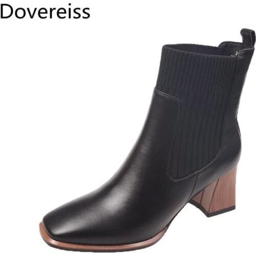 Dovereiss Fashion Womens Shoes Winter new Sexy white Slip on Square toe Elegant beige Short boots Concise Mature 35-39