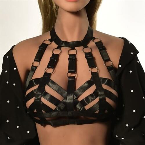 Women Black Sexy Harness Gothic Tops Cage Bra Garter Belt Round Bondage Harness Lingerie 90s Body Cage Bra Night Clubs Party