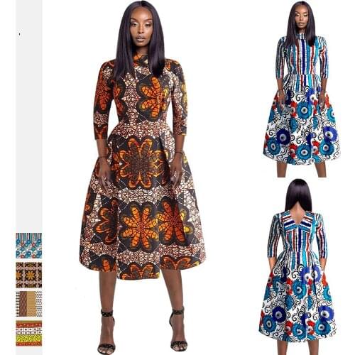 Womens African Print Dress Traditional Casual Outfits Attire African Clothes 2021 Sexy Back v-neck Party African Dresses