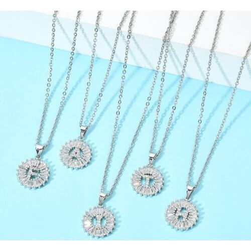 ZMZY 26pcs/lots Wholesale Lots Bulk Mixed A-Z Letters Chain Pendants Necklaces Womens Crystal Jewelry Silver color CZ Tennis