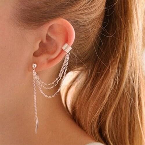 1pcs Earrings Jewelry Fashion Personality Metal Ear Clip Leaf Tassel Earrings For Women Gift Pendientes Ear Cuff Caught In Cuffs