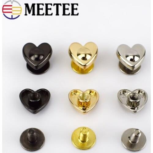 10/30pcs 8x8mm Heart Rivet Screw For Bag Hardware Handbag Decorative Studs Button Nail Rivet Metal Buckles Snap Leather Craft