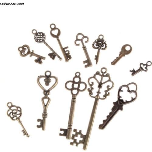 13 Pcs DIY Metal Vintage Charms Mixed Keys Pendant Antique Bronze Key Charms Fit Bracelets Necklace Bracelet Jewelry Making