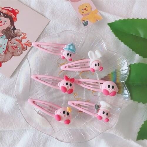 2Pcs/Set Kawaii Kirby hairpin Sanrio Plush Cartoon Cute Dolls Plushie Pink Kirby Anime Plush Toys For Girls Birthday Gift