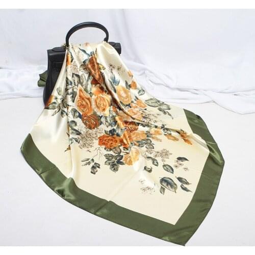 2020 90x90 Rosa Flower Multipurpose women Silk twill scarf Satin square tie Hairband ladies foulard femme towel bufanda shawl
