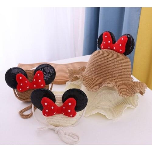 2021 Parent-child Summer New Womens Sun Hat Bucket cap beige lace Bowknot Bow Ribbon Flat top Straw Hat Beach Caps Panama