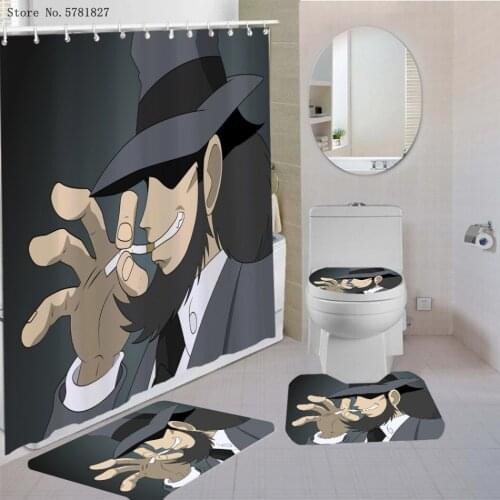 3/4 Pieces Lupin III Shower Curtain Set Rupan Sansei Carpet Pedestal Rug Lid Toilet Cover Bath Mat Japan Animation Bathroom Set