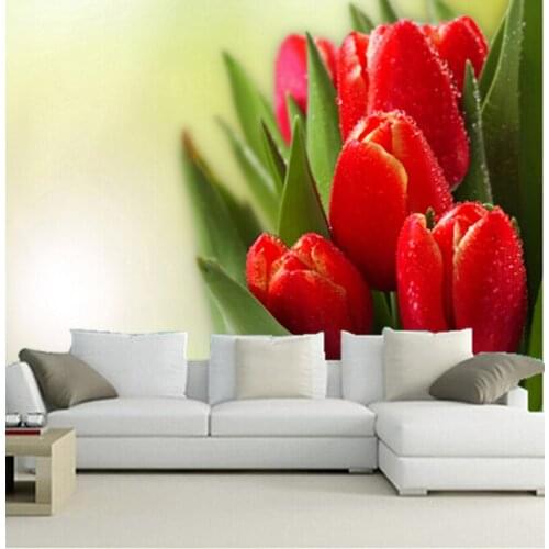 Custom 3D murals,beautiful and fresh red tulip close-up papel de parede,living room sofa TV wall bedroom wallpaper