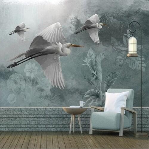 Milofi3D wallpaper mural Nordic modern hand-painted abstract art crane leaf plant bedroom living room background wall