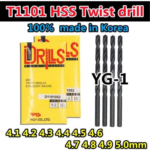 4.1 4.2 4.3 4.4 4.5 4.6 4.7 4.8 4.9 5.0mm 100% YG-1 made in Korea T1101 HSS Twist drill Processing: alloy steel, etc