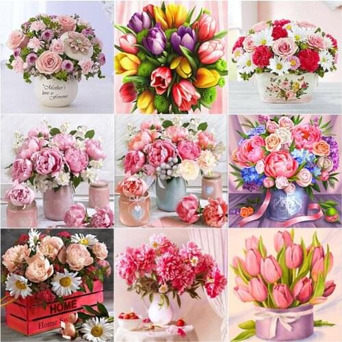 5D DIY Diamond Painting Full Square Round Drill Flower Diamond Embroidery Vase Scenery Cross Stitch Home Decor Manual Art Gift