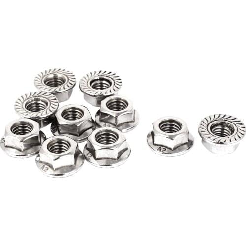 8mm Height M8 Thread Stainless Steel Serrated Hex Flange Nuts 10 Pcs