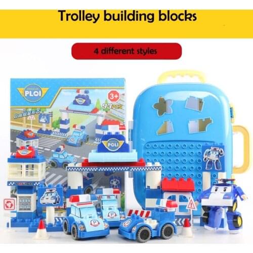 Hot 93pcs transformable cars big Building Blocks kids' creative trolly portable building block educational toys Birthday Gift