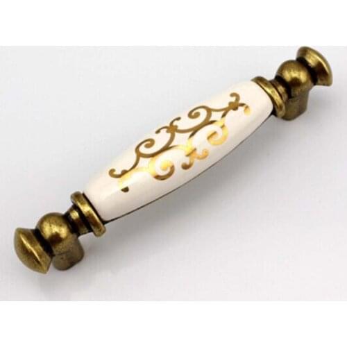 96mm Antique kitchen cabinet handles gold wire ceramic cupboard wardrobe pulls bronze zinc furniture handles knobs pulls