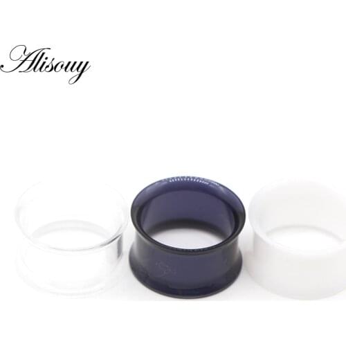 Alisouy 2pcs White Black Transparent Acrylic Ear Tunnel Plug Ear Gauges Piercing Curved Saddle Expander Stretcher Body Jewelry