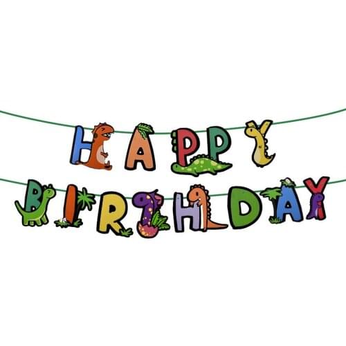 1 Set Happy Birthday Dinosaur Banner Bunting Party Garland For Kids Boy First Birthday Party Decor Jungle Animal Party Supplies