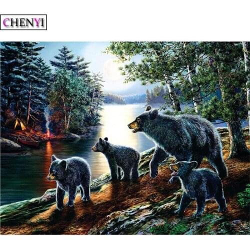 CHENYI 5D Diy Diamond Painting Bear Animal 3D Mosaic Home Decoration Diamond Embroidery Full Square Round Drill Rhinestones Gift