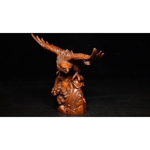 Home Decor 6" China Lucky Seikos Boxwood Eagle statue Dapeng spreads its wings Town House Ward off evil spirits Grand plans