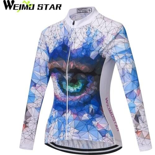 WEIMOSTAR Breathable Team Cycling Jerseys Womens Ropa Ciclismo Bike Jerseys Cycling Clothing Long Sleeve Biking Sportswear Blue