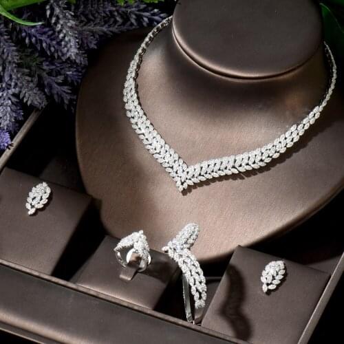 HIBRIDE New Fashion Women Bridal Wedding Cubic Zirconia Jewelry Set 4pcs Necklace and Earring Set bijoux femme ense N-1794