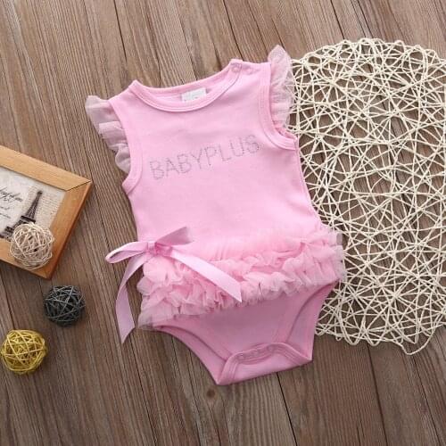 0-24M Baby Girl Princess Summer Romper Infant Sleeveless Letter Print Lace Bow Pink Jumpsuits New Cute Newborn Romper