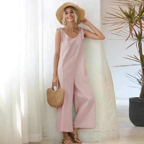 2020 Summer Backless Jumpsuits for Women Sleeveless Spaghetti Strap Loose Jumpsuits High Waist Off Shoulder Sexy Women Romper