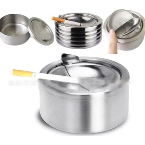 Round Stainless Steel With Cover Windproof Ashtray Hotel Internet Cafe Indoor And Outdoor Smoking Ashtray