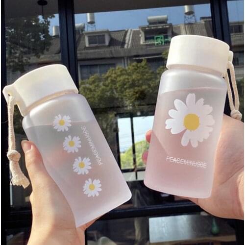 Daisy Cute Water Bottle Juice Portable Thermos for Girls Children School Drinking Kawaii Cup Plastic Sport Reusable Travel Gourd