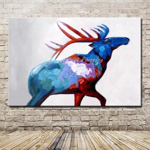 Mintura Frameless Picture Painting Handpainted Wall Art Milu Deer Animal Oil Paintings On Canvas Home Decoration For Living Room