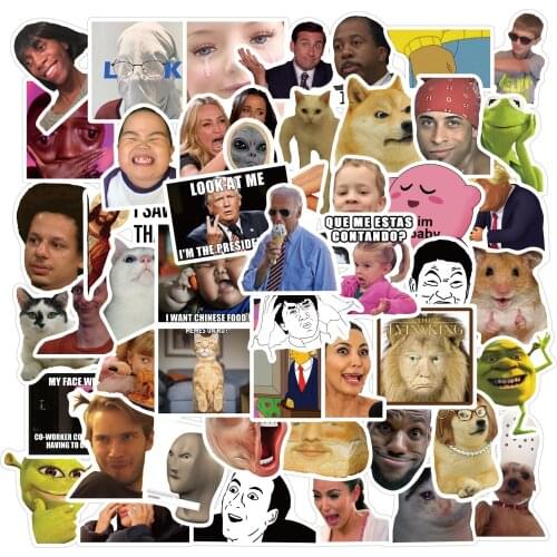 50 PCS Funny Meme Scrapbooking Stickers Waterproof PVC Skateboard Luggage Motorcycle Guitar Graffiti Decals Pasters Gifts