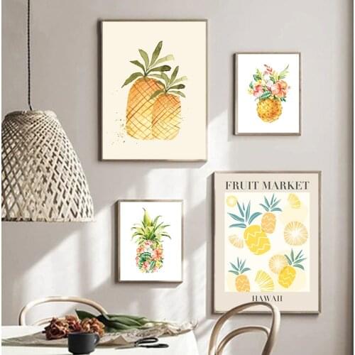 Wall Art Fruit Market Pineapple Floral Watercolor Canvas Painting Posters Prints Botanical Flower Picture Gift Modern Home Decor