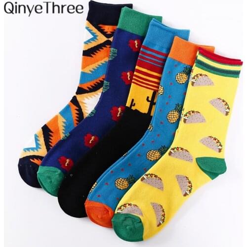 Unisex Happy Socks Art Abstraction Creative Pattern original sock Couple Fruit Pineapple Fashion Women Funny sock Spring Winter