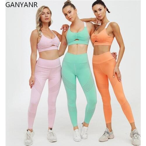 GANYANR Gym Clothing Yoga Set Fitness Jogging Gym Wear Sportswear Workout Tracksuit Leggings Bra Womens Sweat Suits Sexy Sport