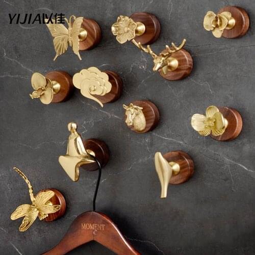 Luxury American style brass hook creative wall animal coat hook home decoration hanging key coat hook